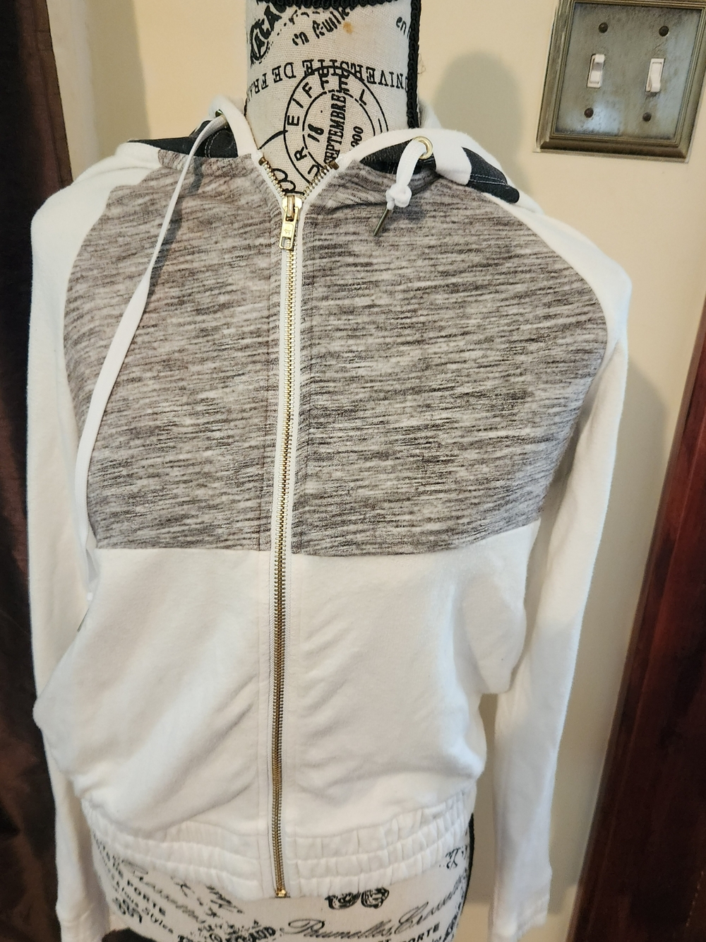 Victoria's Secret PINK Gray and White Striped Zip Hoodie XS